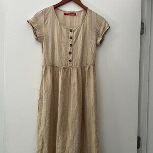 Pyne and Smith biscuit stripe linen dress with buttons XS